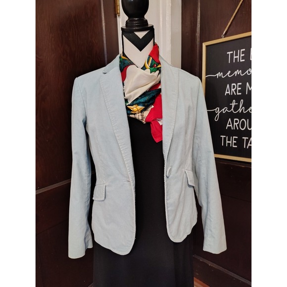 Talbots Women's Light Blue Velvet Blazer Jacket One Button Tailored 4P - Picture 9 of 16